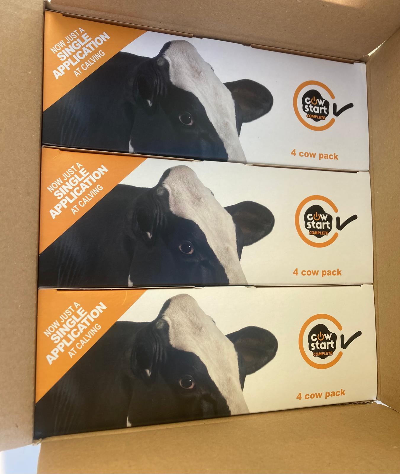 CowStart Complete 4-pack boxes inside cardboard box