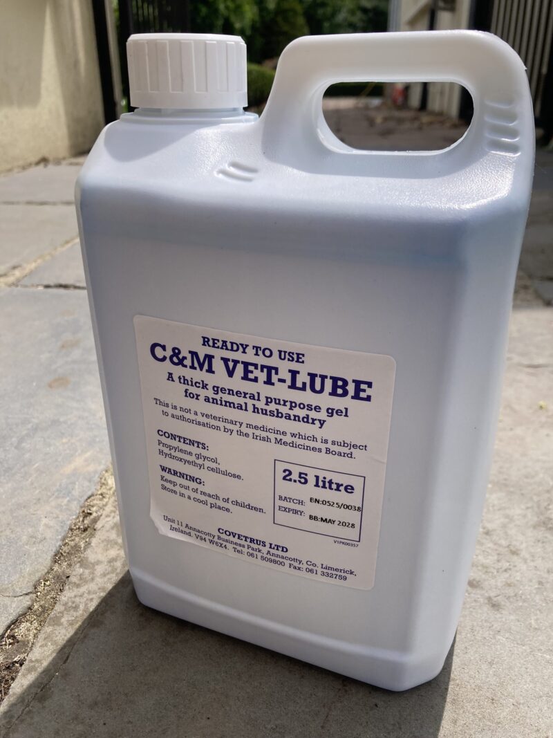 2.5 litre veterinary lubrication gel bottle outdoors.
